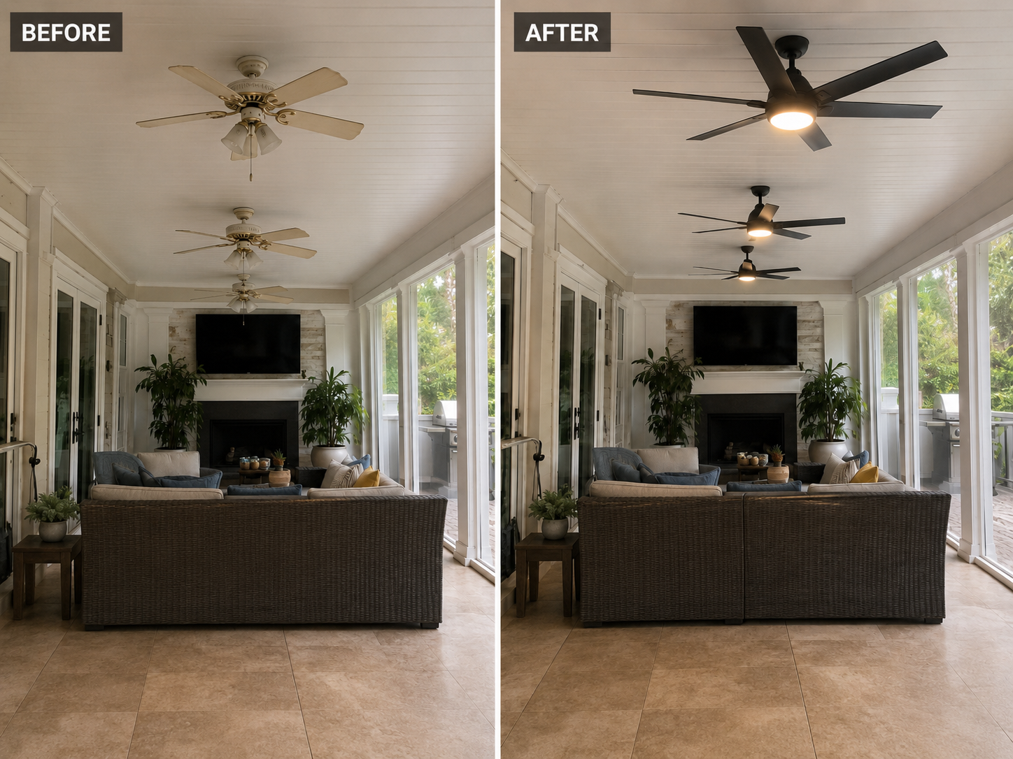 Davis Islands fan install before and after