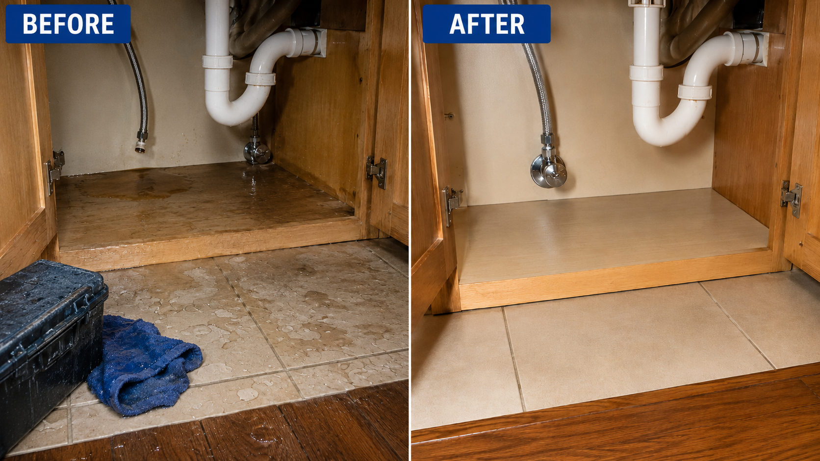 Late-night leak stop before and after